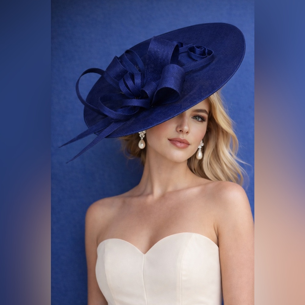 Kentucky Derby Tea Church Formal Wide Brim Blue Women's Hat